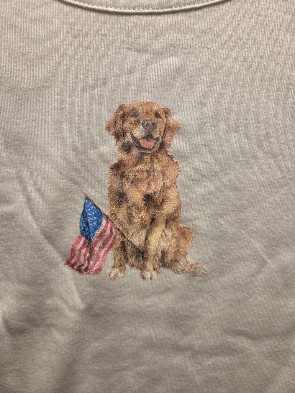 Altar'd State Cream Tee with Embroidered Golden Retriever and Flag